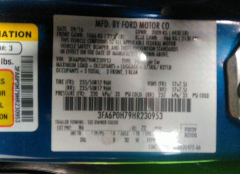 Photo 8 of 2017 Ford Fusion SE (VIN 3FA6P0H79HR230953)