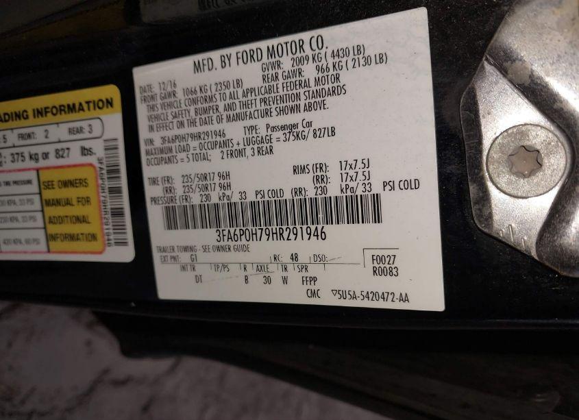 Photo 9 of 2017 Ford Fusion SE (VIN 3FA6P0H79HR291946)