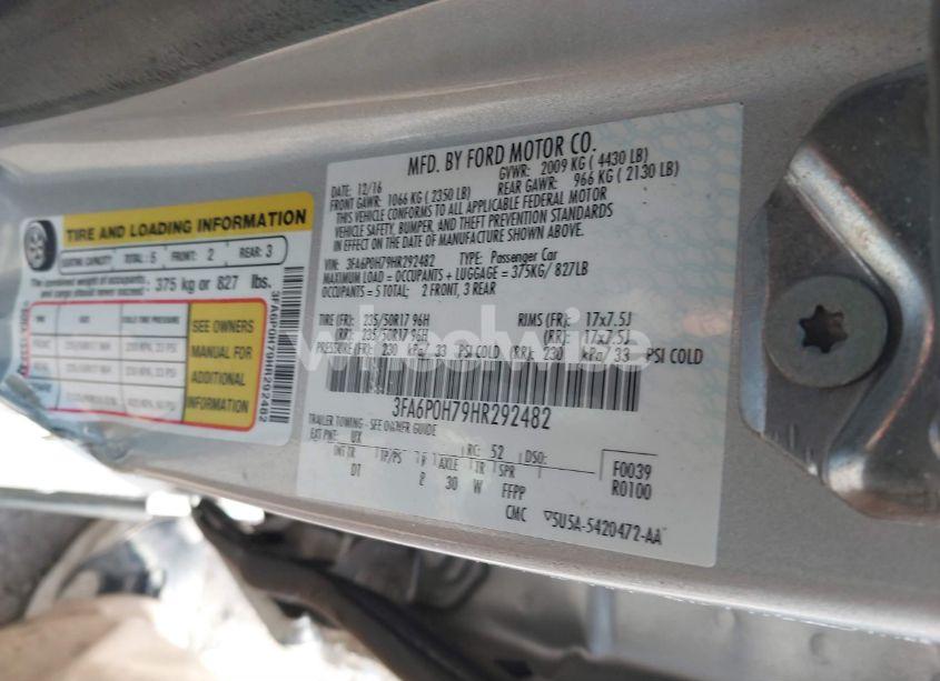 Photo 9 of 2017 Ford Fusion SE (VIN 3FA6P0H79HR292482)