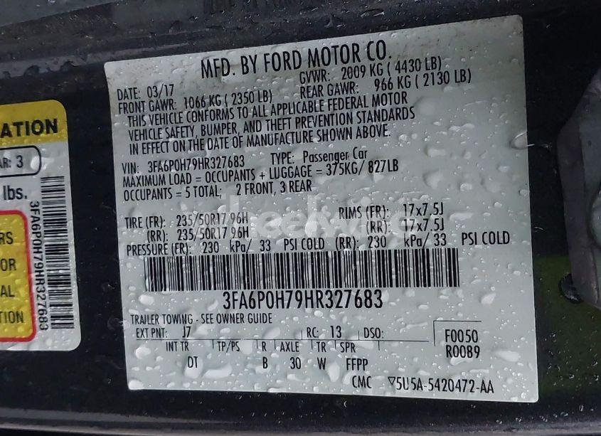 Photo 9 of 2017 Ford Fusion SE (VIN 3FA6P0H79HR327683)