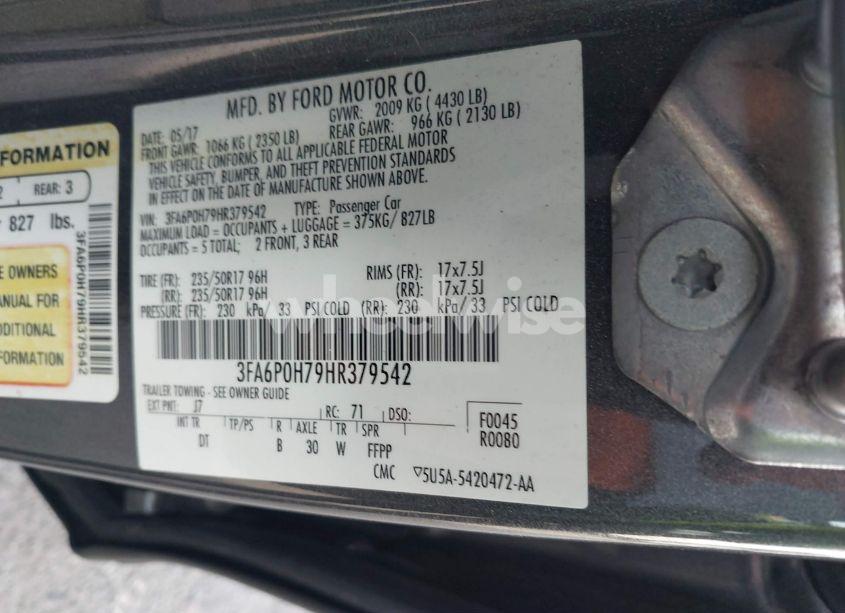 Photo 9 of 2017 Ford Fusion SE (VIN 3FA6P0H79HR379542)