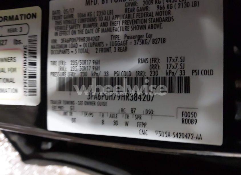 Photo 9 of 2017 Ford Fusion SE (VIN 3FA6P0H79HR384207)