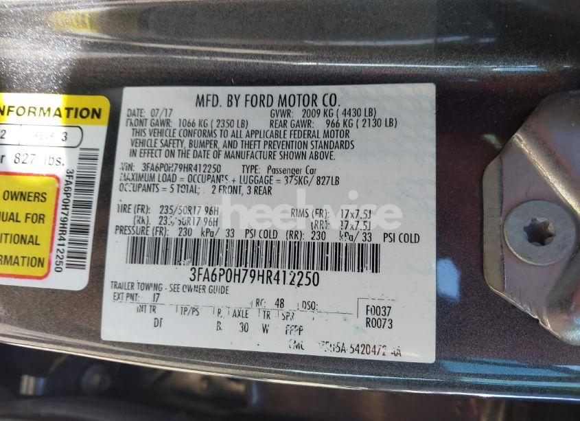 Photo 9 of 2017 Ford Fusion SE (VIN 3FA6P0H79HR412250)