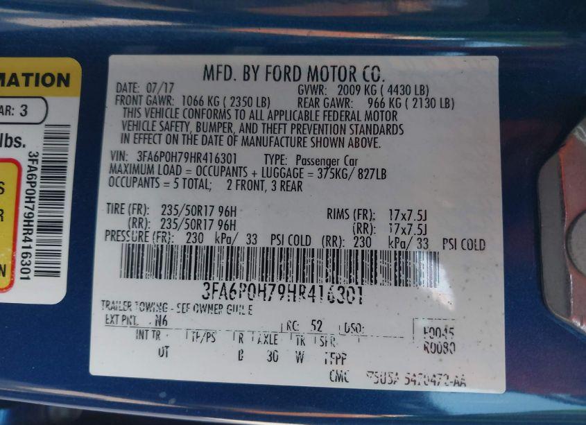 Photo 9 of 2017 Ford Fusion SE (VIN 3FA6P0H79HR416301)