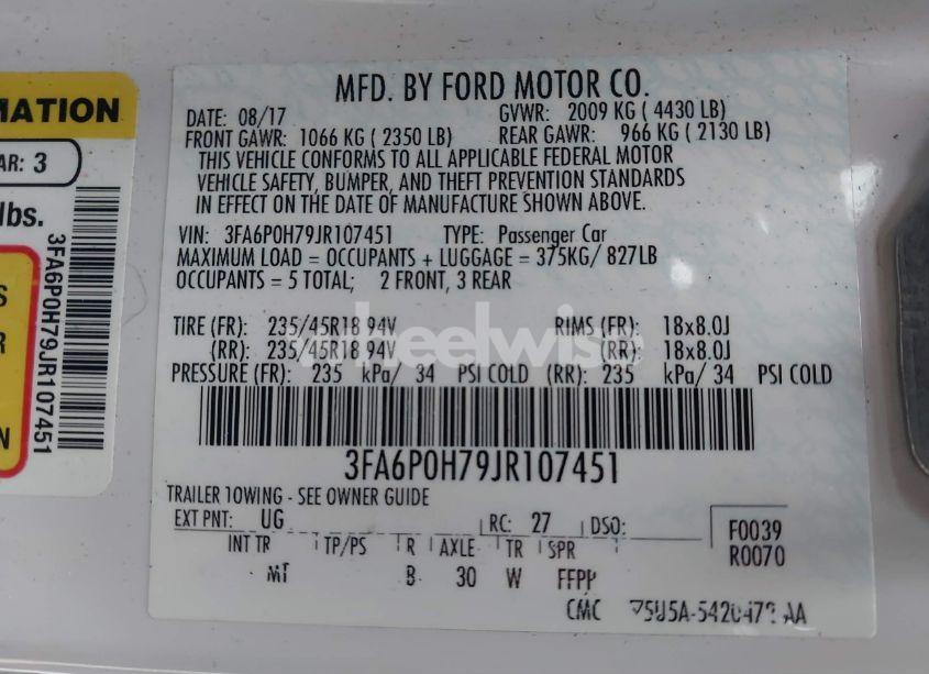 Photo 9 of 2018 Ford Fusion SE (VIN 3FA6P0H79JR107451)