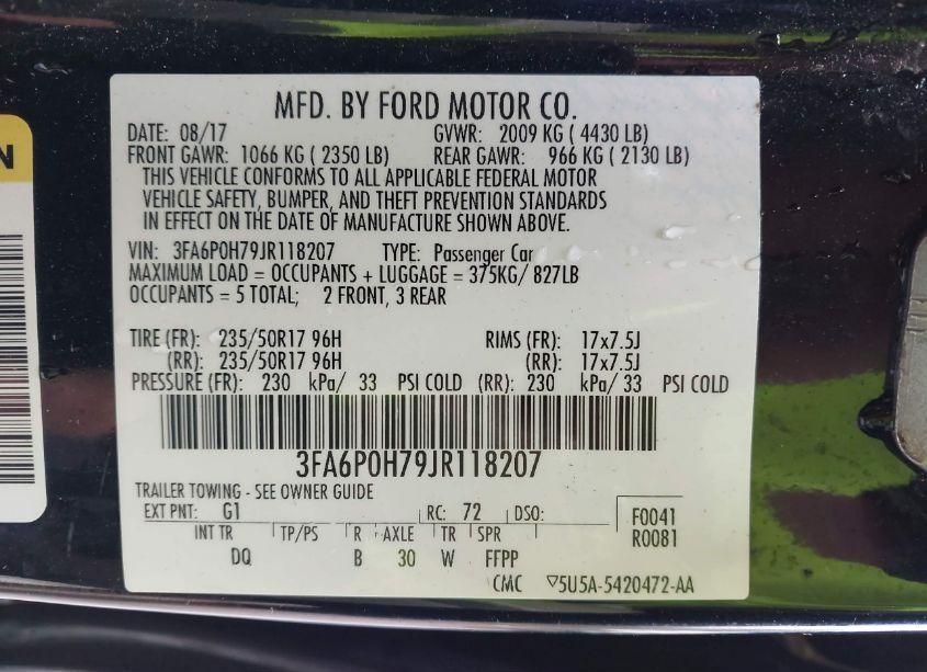 Photo 9 of 2018 Ford Fusion SE (VIN 3FA6P0H79JR118207)