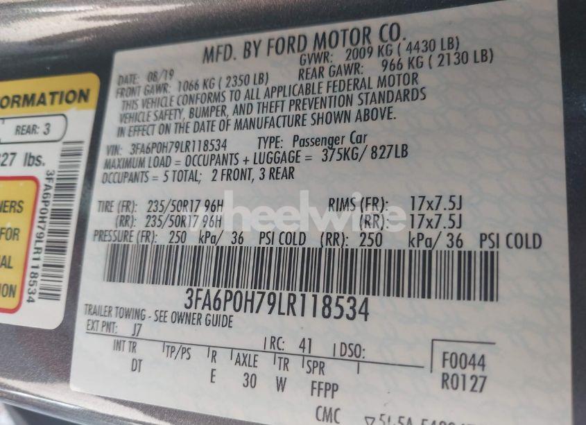 Photo 9 of 2020 Ford Fusion SE (VIN 3FA6P0H79LR118534)
