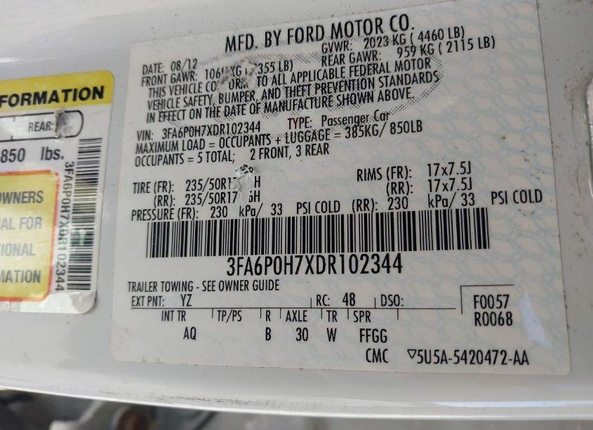 Photo 9 of 2013 Ford Fusion SE (VIN 3FA6P0H7XDR102344)