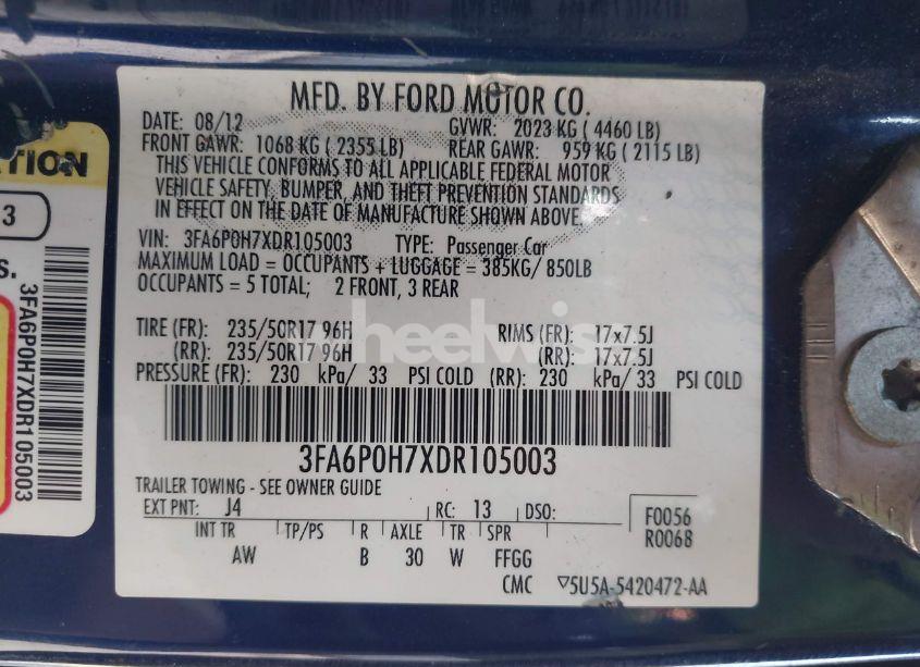 Photo 9 of 2013 Ford Fusion SE (VIN 3FA6P0H7XDR105003)