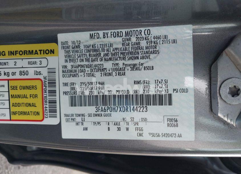 Photo 9 of 2013 Ford Fusion SE (VIN 3FA6P0H7XDR144223)