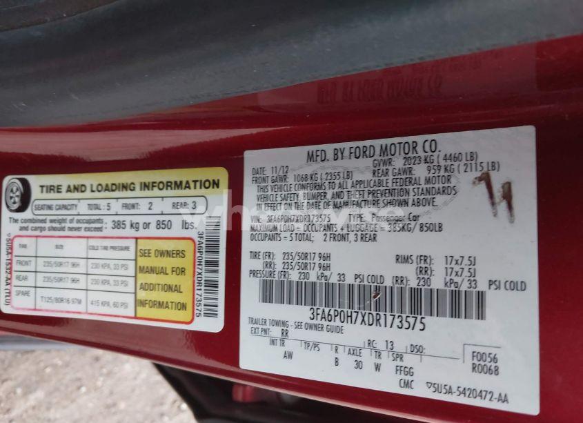 Photo 9 of 2013 Ford Fusion SE (VIN 3FA6P0H7XDR173575)