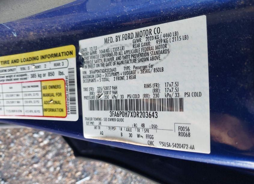 Photo 9 of 2013 Ford Fusion SE (VIN 3FA6P0H7XDR203643)