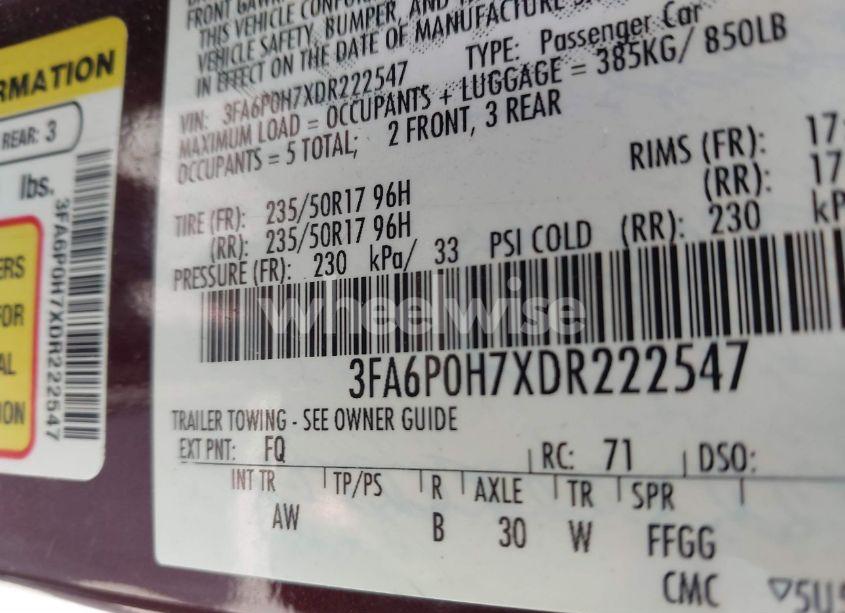 Photo 9 of 2013 Ford Fusion SE (VIN 3FA6P0H7XDR222547)