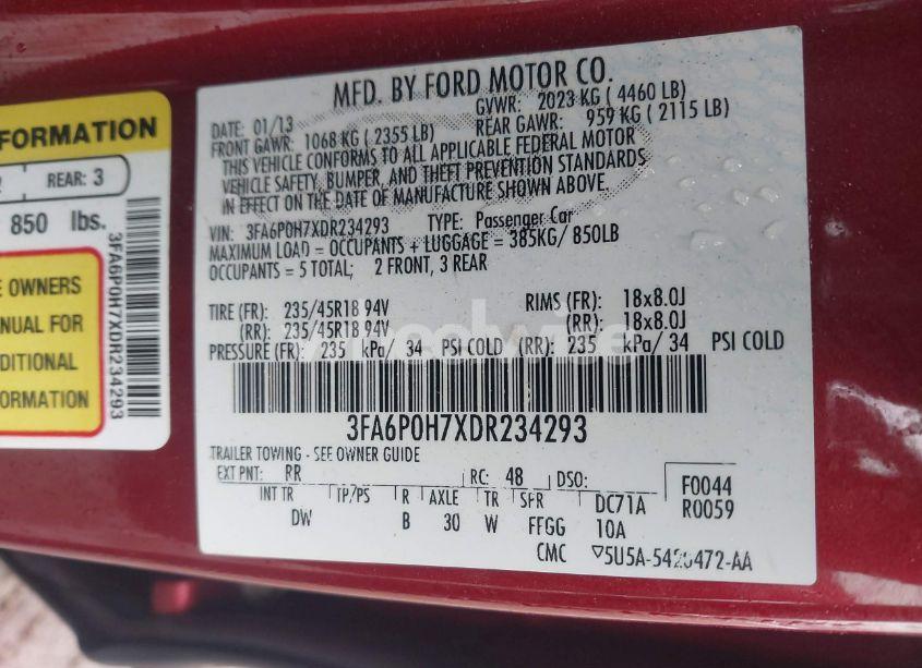 Photo 9 of 2013 Ford Fusion SE (VIN 3FA6P0H7XDR234293)