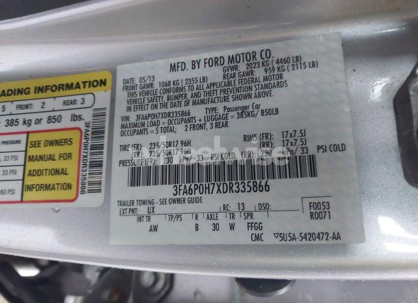 Photo 9 of 2013 Ford Fusion SE (VIN 3FA6P0H7XDR335866)
