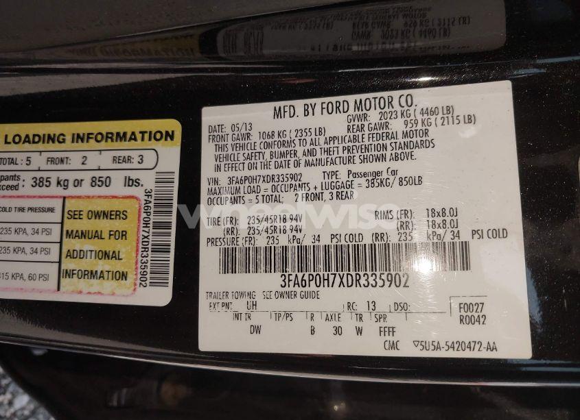 Photo 9 of 2013 Ford Fusion SE (VIN 3FA6P0H7XDR335902)