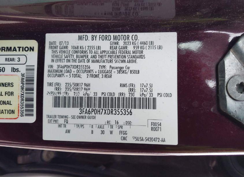 Photo 9 of 2013 Ford Fusion SE (VIN 3FA6P0H7XDR355356)