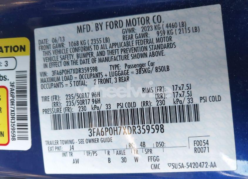 Photo 9 of 2013 Ford Fusion SE (VIN 3FA6P0H7XDR359598)