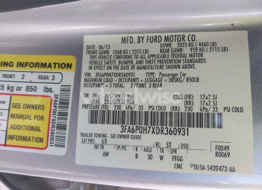 Photo 9 of 2013 Ford Fusion SE (VIN 3FA6P0H7XDR360931)