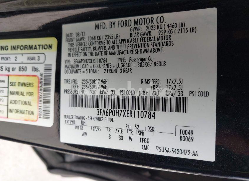Photo 9 of 2014 Ford Fusion SE (VIN 3FA6P0H7XER110784)