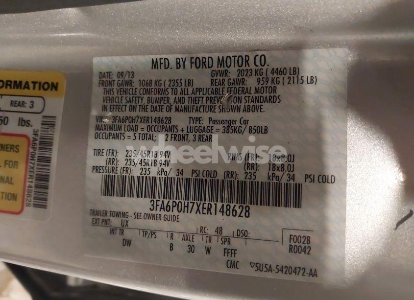 Photo 9 of 2014 Ford Fusion SE (VIN 3FA6P0H7XER148628)