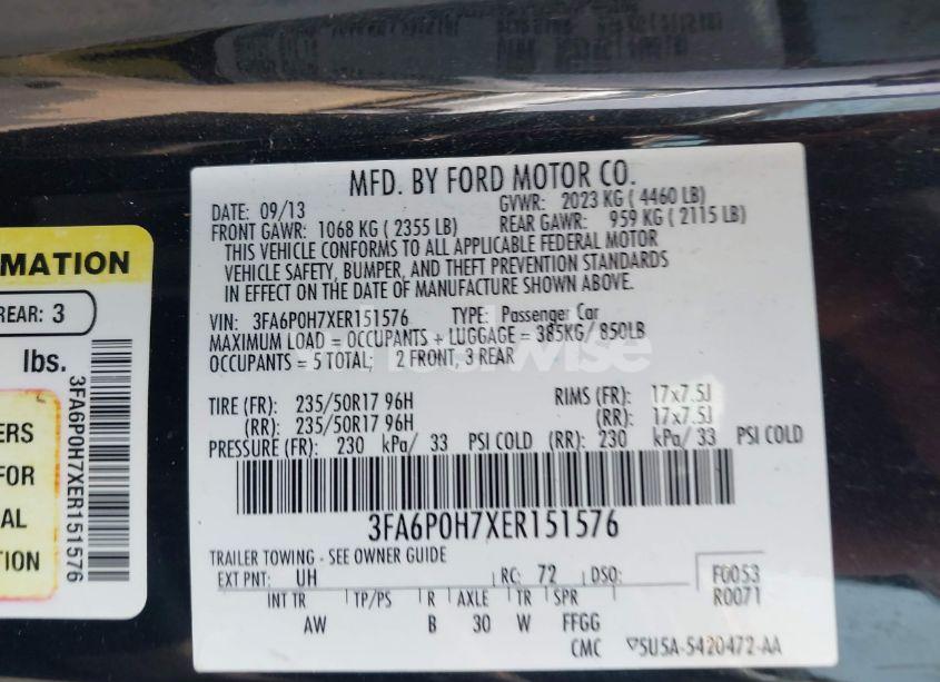 Photo 9 of 2014 Ford Fusion SE (VIN 3FA6P0H7XER151576)