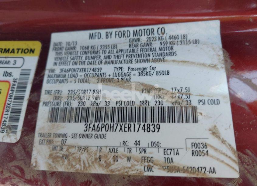 Photo 9 of 2014 Ford Fusion SE (VIN 3FA6P0H7XER174839)