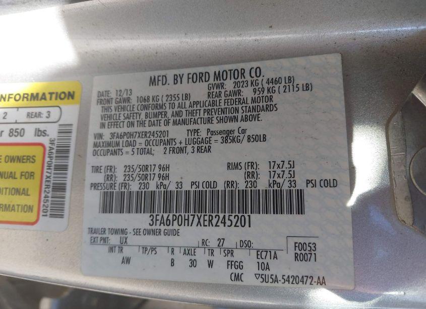 Photo 9 of 2014 Ford Fusion SE (VIN 3FA6P0H7XER245201)