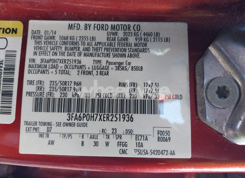 Photo 9 of 2014 Ford Fusion SE (VIN 3FA6P0H7XER251936)