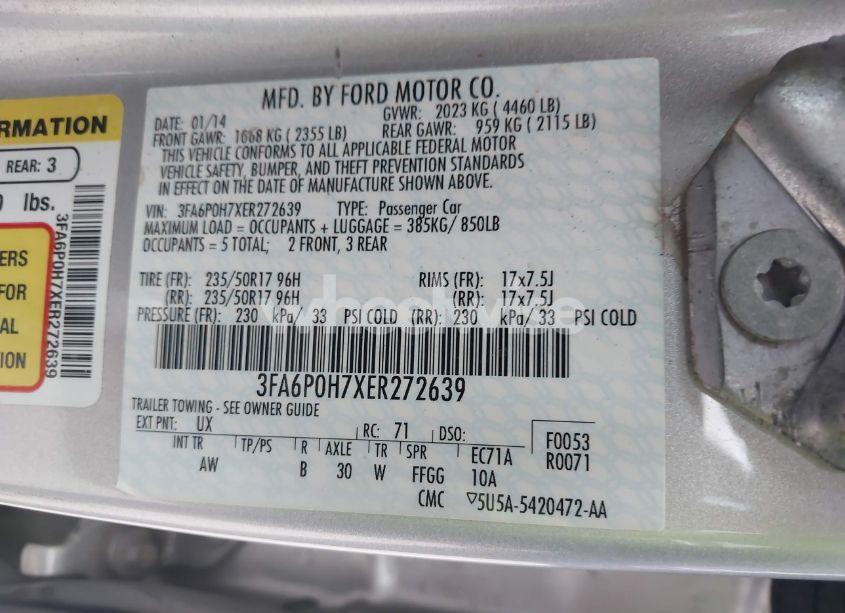 Photo 9 of 2014 Ford Fusion SE (VIN 3FA6P0H7XER272639)