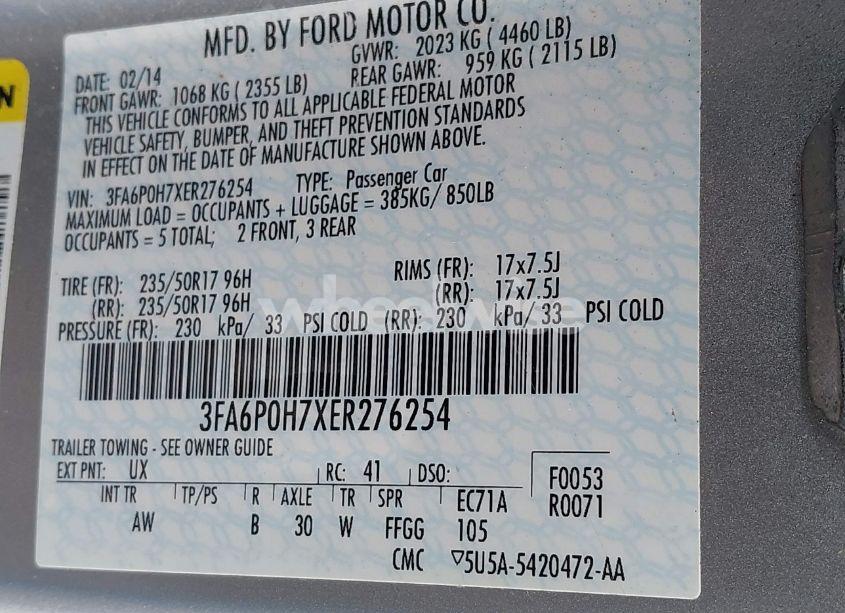 Photo 9 of 2014 Ford Fusion SE (VIN 3FA6P0H7XER276254)