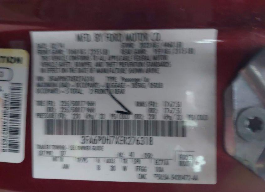 Photo 9 of 2014 Ford Fusion SE (VIN 3FA6P0H7XER276318)