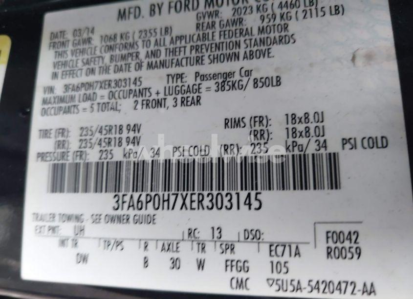 Photo 9 of 2014 Ford Fusion SE (VIN 3FA6P0H7XER303145)