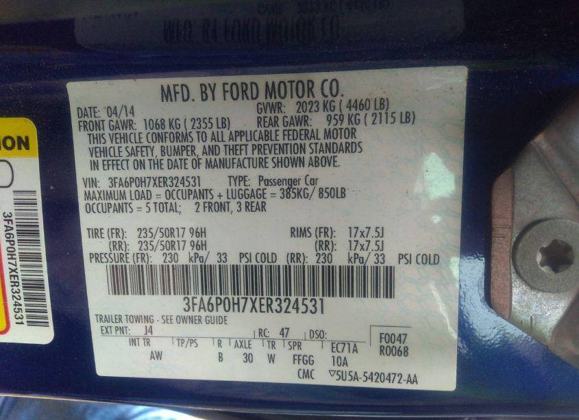Photo 9 of 2014 Ford Fusion SE (VIN 3FA6P0H7XER324531)