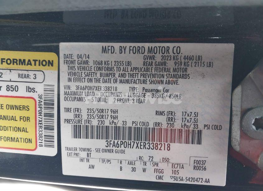 Photo 9 of 2014 Ford Fusion SE (VIN 3FA6P0H7XER338218)