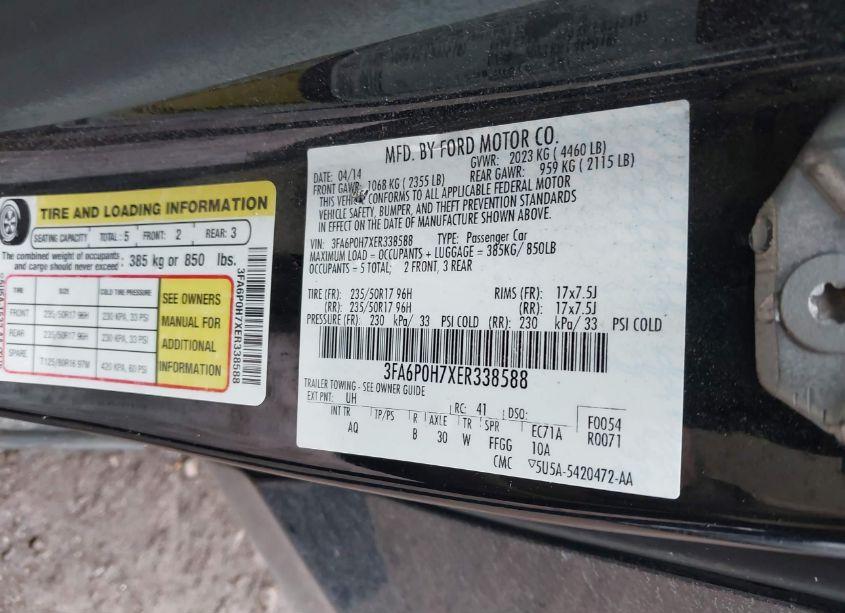 Photo 9 of 2014 Ford Fusion SE (VIN 3FA6P0H7XER338588)