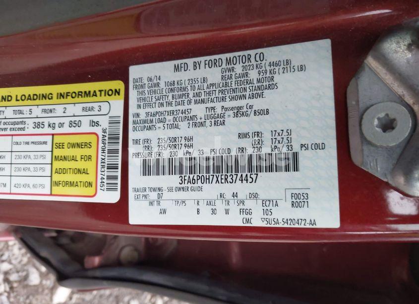 Photo 9 of 2014 Ford Fusion SE (VIN 3FA6P0H7XER374457)