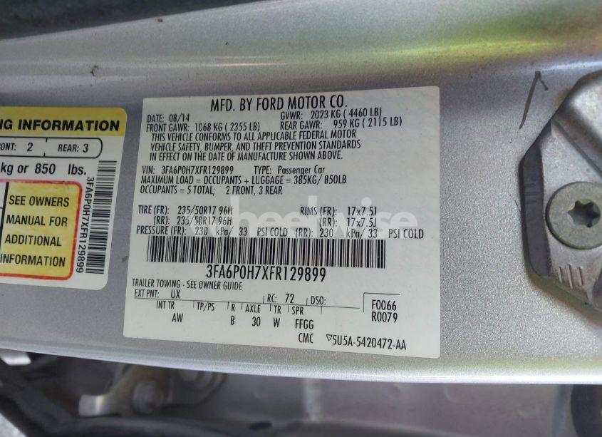 Photo 9 of 2015 Ford Fusion SE (VIN 3FA6P0H7XFR129899)