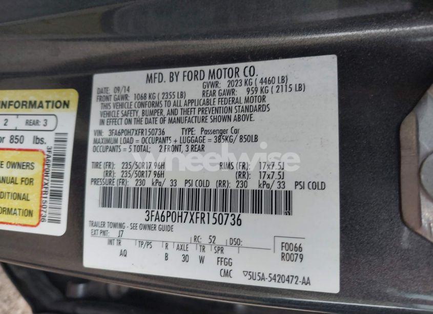 Photo 9 of 2015 Ford Fusion SE (VIN 3FA6P0H7XFR150736)