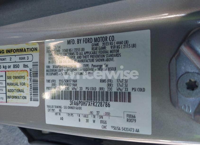 Photo 9 of 2015 Ford Fusion SE (VIN 3FA6P0H7XFR228786)