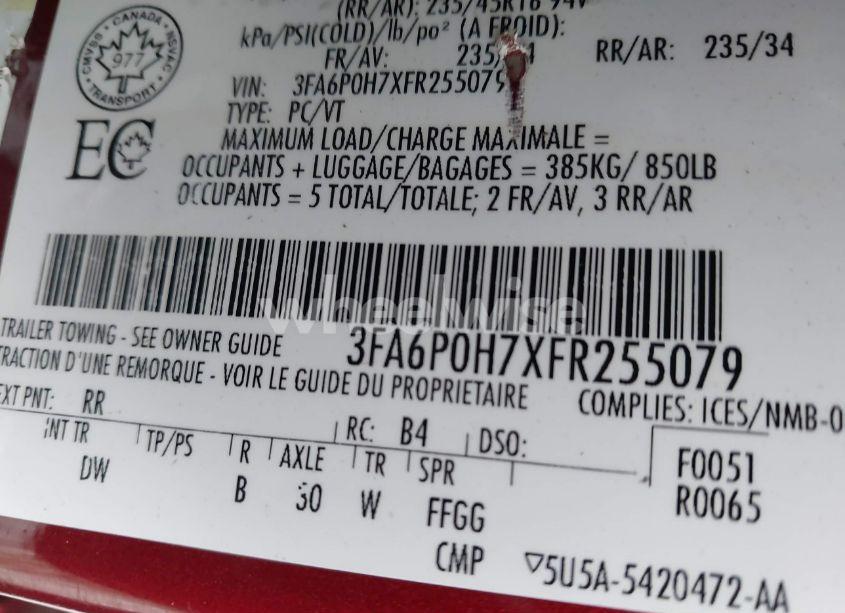 Photo 9 of 2015 Ford Fusion SE (VIN 3FA6P0H7XFR255079)