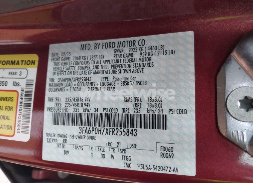 Photo 9 of 2015 Ford Fusion SE (VIN 3FA6P0H7XFR255843)