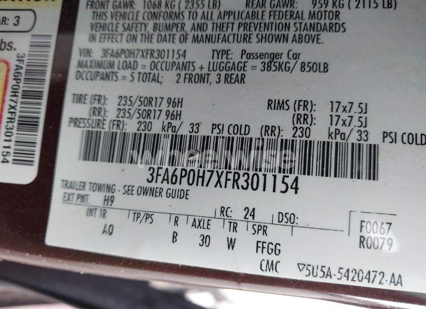 Photo 9 of 2015 Ford Fusion SE (VIN 3FA6P0H7XFR301154)