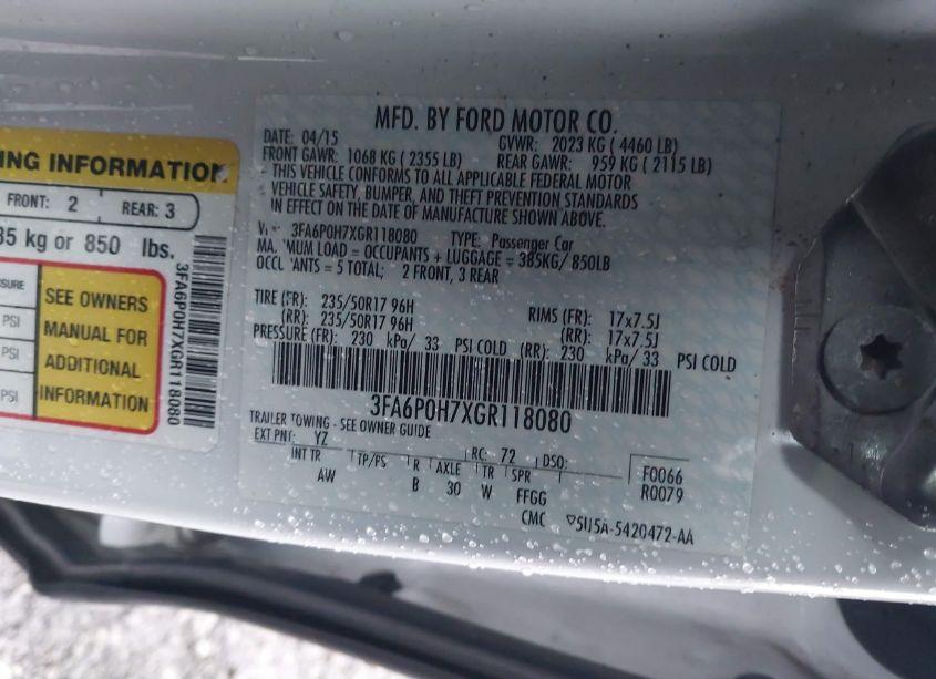 Photo 9 of 2016 Ford Fusion SE (VIN 3FA6P0H7XGR118080)