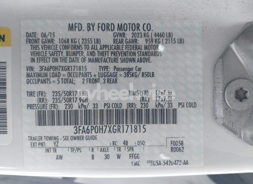 Photo 9 of 2016 Ford Fusion SE (VIN 3FA6P0H7XGR171815)