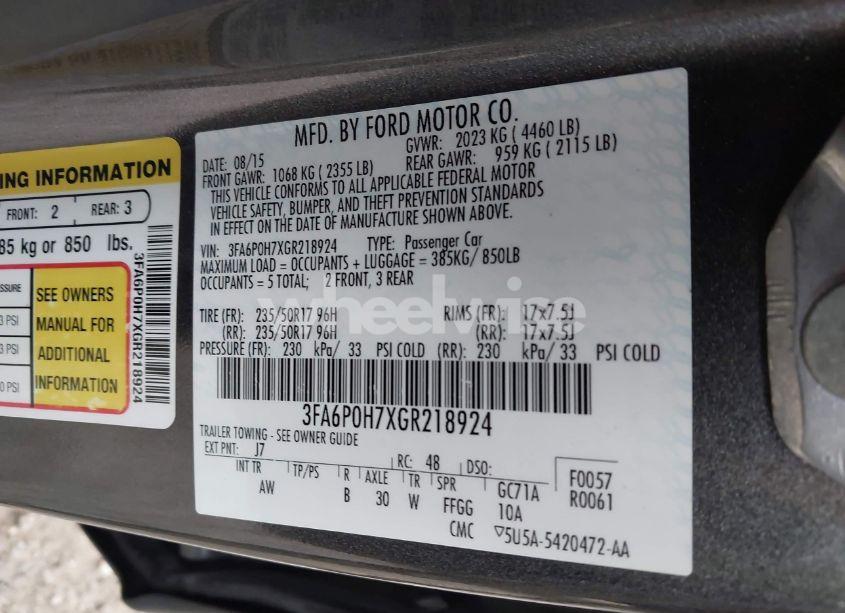 Photo 9 of 2016 Ford Fusion SE (VIN 3FA6P0H7XGR218924)