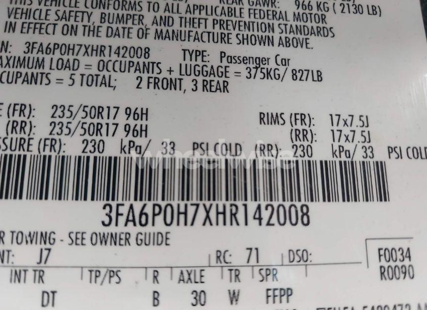 Photo 9 of 2017 Ford Fusion SE (VIN 3FA6P0H7XHR142008)