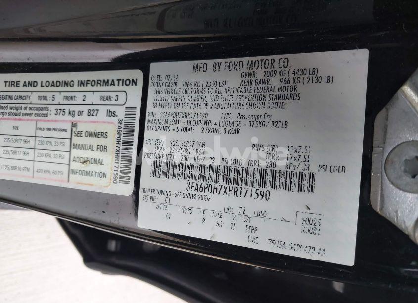 Photo 9 of 2017 Ford Fusion SE (VIN 3FA6P0H7XHR171590)