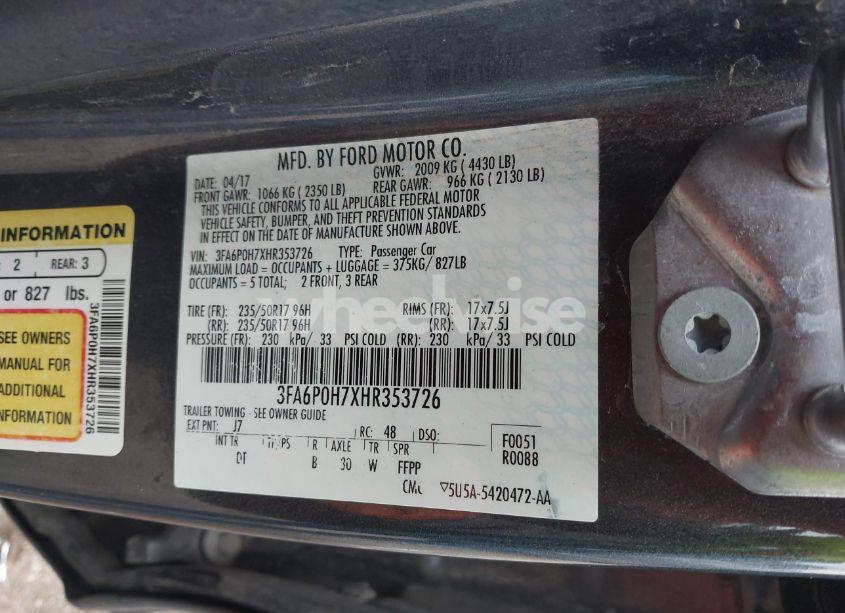 Photo 9 of 2017 Ford Fusion SE (VIN 3FA6P0H7XHR353726)