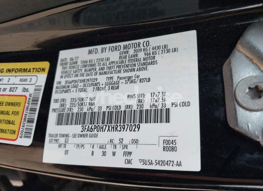 Photo 9 of 2017 Ford Fusion SE (VIN 3FA6P0H7XHR397029)